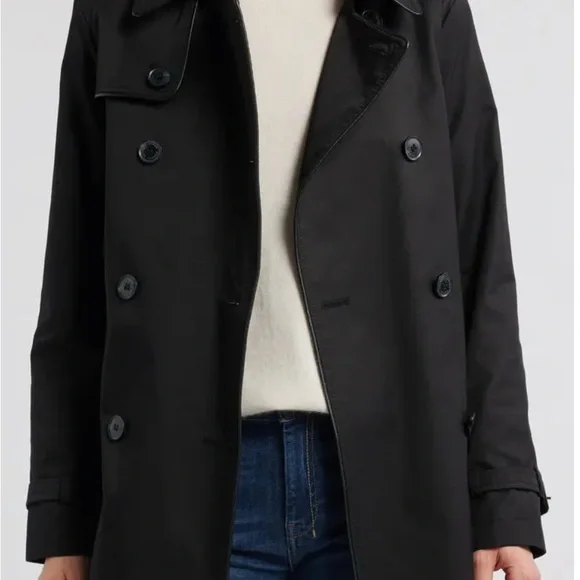Women's Black Double-Breasted Trench Coat - Picture 5 of 6